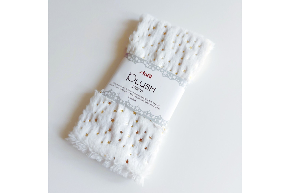 Stafil Plush Glitter - Tessuto Pelliccia d'Agnello Bianco con Stelline Oro Stafil Plush Glitter - Tessuto Pelliccia d'Agnello Bianco con Stelline Oro