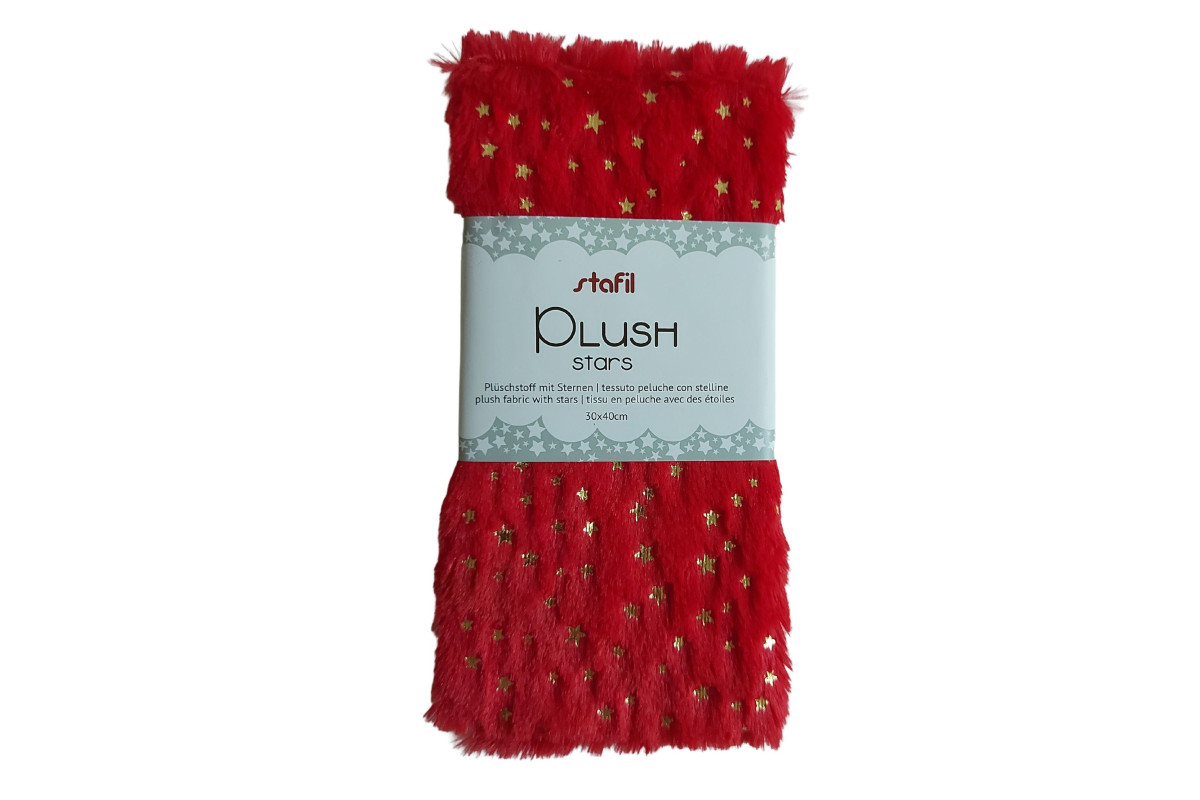 Stafil Plush Glitter - Tessuto Pelliccia d'Agnello Rosso con Stelline Oro