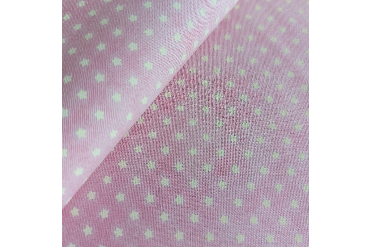 Tessuto in Cotone Rosa con Stelline Panna Tessuto in Cotone Rosa con Stelline Panna