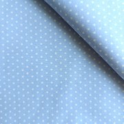 Tela de Algodón Azul Claro y Lunares Blancos - Ancho 110 cm
