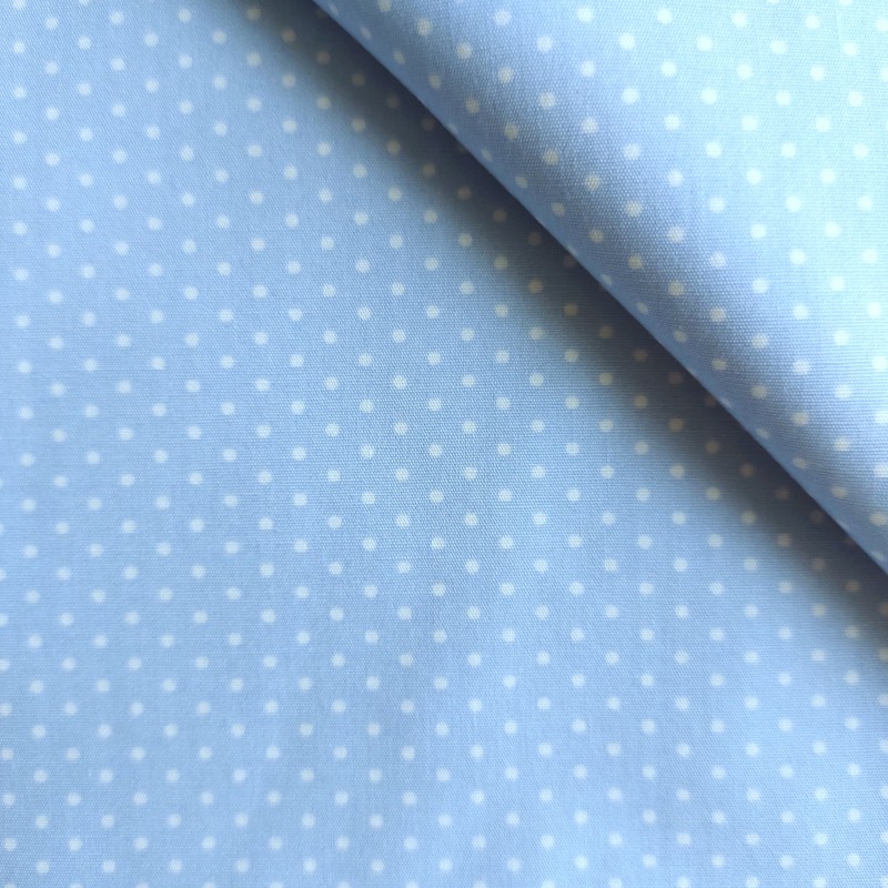 Light Blue Cotton Fabric with Little White Spot - Width 110 cm