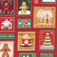 Tessuto Patchwork - Motivi Natalizi - Fondo Rosso Tessuto Patchwork - Motivi Natalizi - Fondo Rosso