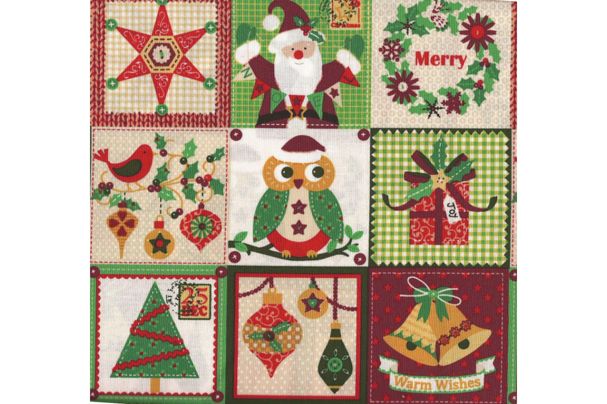 Tejido Patchwork - Motivos Navideños en Blanco Tejido Patchwork - Motivos Navideños en Blanco