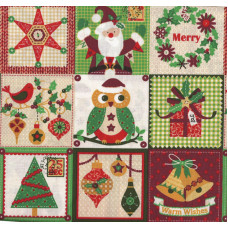 Patchwork Fabric - Christmas Motifs in White Patchwork Fabric - Christmas Motifs in White