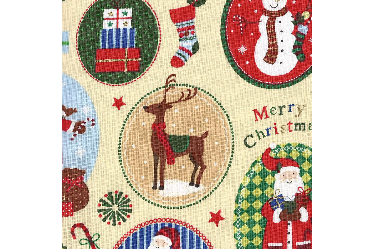 Tejido Patchwork - Motivos Navideños en Crema Tejido Patchwork - Motivos Navideños en Crema