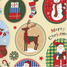 Patchwork Fabric - Christmas Motifs in Cream Patchwork Fabric - Christmas Motifs in Cream