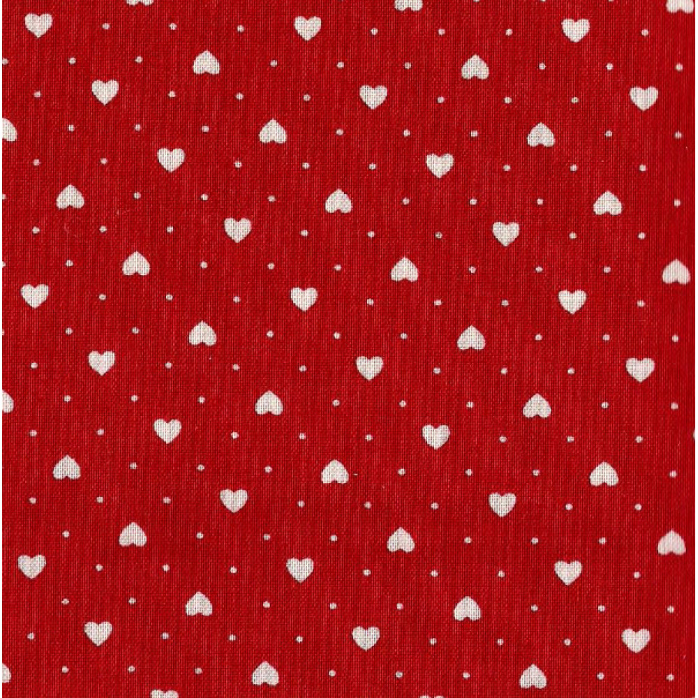 Patchwork Fabric  Red with White Hearts