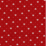 Tessuto Patchwork - Rosso con Cuoricini Bianchi