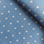 Tessuto Patchwork - Celeste con Cuoricini Bianchi