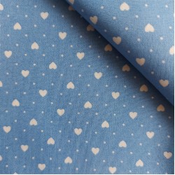Patchwork Fabric  Light Blue with White Hearts