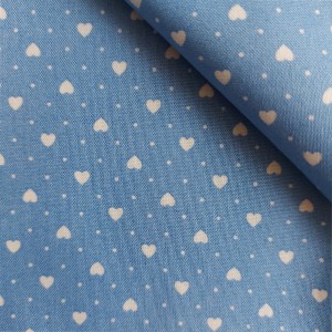Patchwork Fabric  Light Blue with White Hearts