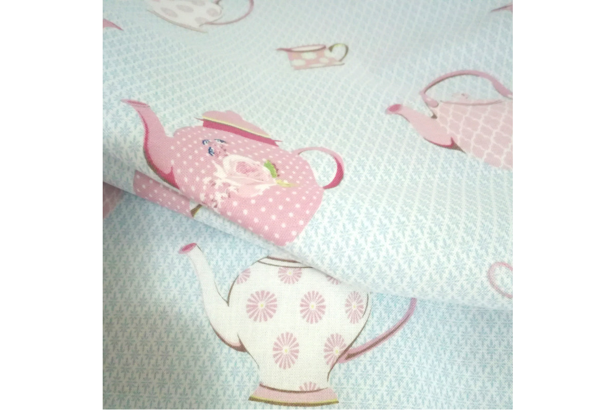 Cotton Patchwork Fabric - Cups and Teapots