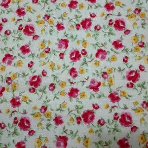 Patchwork Fabric Light Water Green with Fuchsia Roses