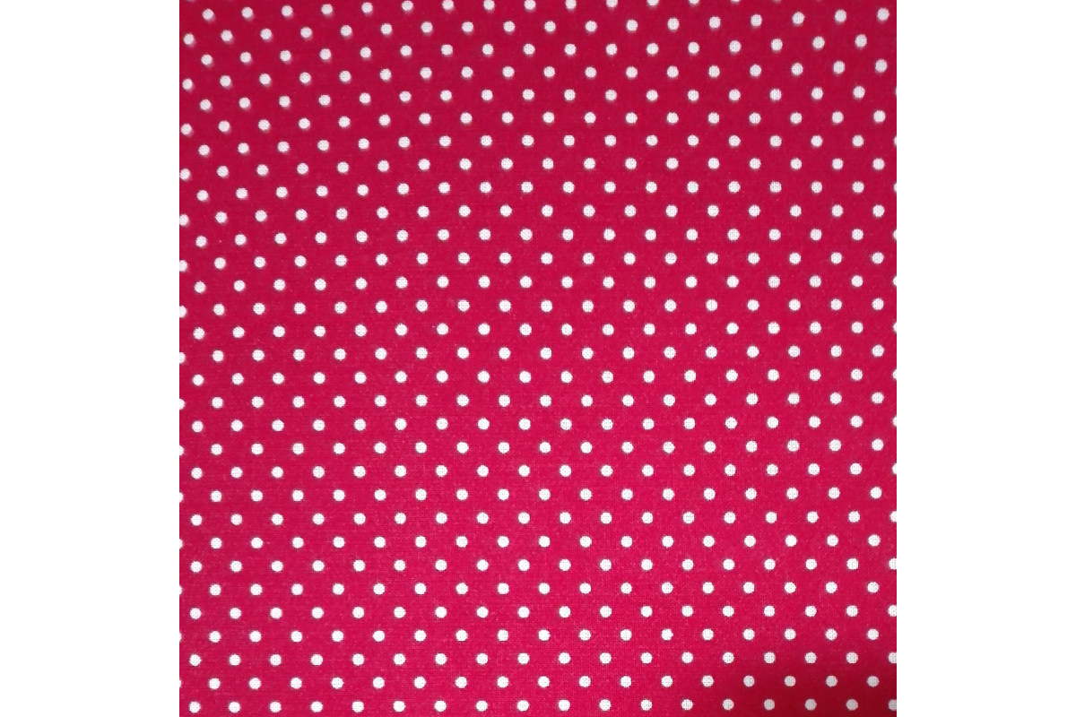 Tessuto in Cotone Rosso con Pois Bianchi