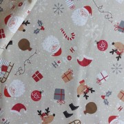 Christmas Cotton Fabric with Santa Claus, Reindeer and Gifts