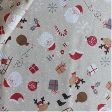 Christmas Cotton Fabric with Santa Claus, Reindeer and Gifts