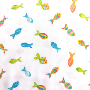 Printed Cotton Fabric Fishes - Width 140 cm
