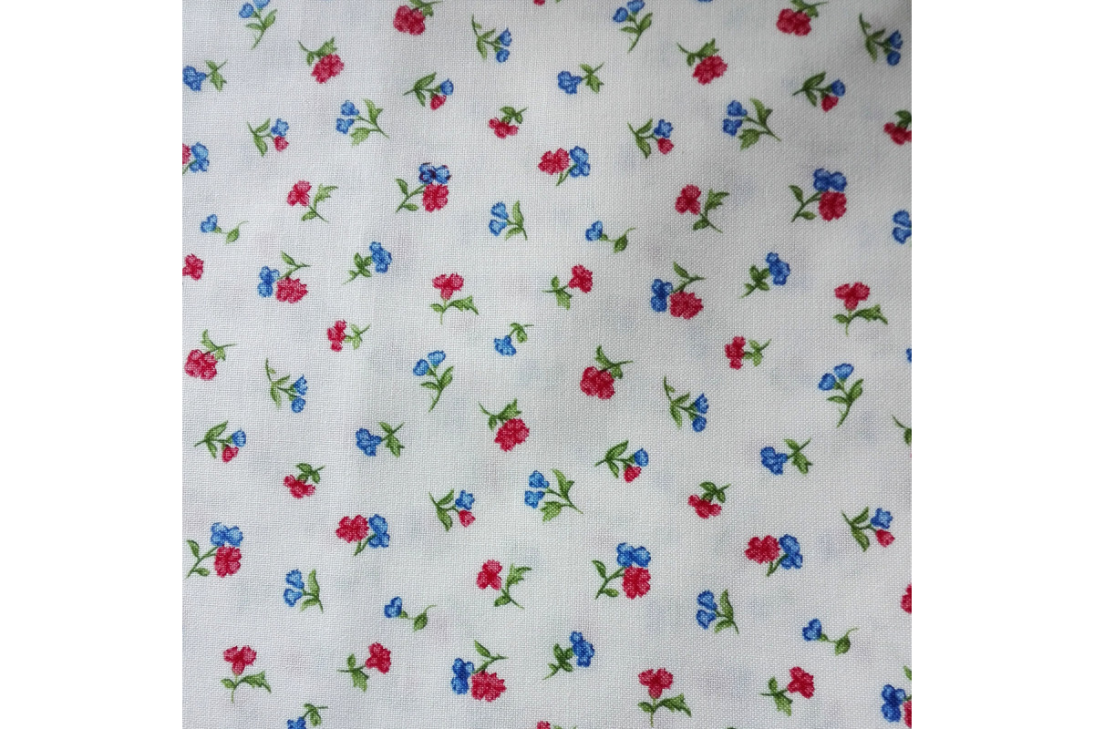 Tejido Patchwork con Flores Rojos y Azul Tejido Patchwork con Flores Rojos y Azul