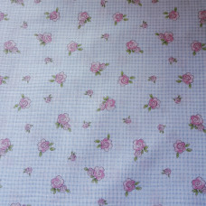 Patchwork Fabric White and Light Blue Squares and Roses Patchwork Fabric White and Light Blue Squares and Roses