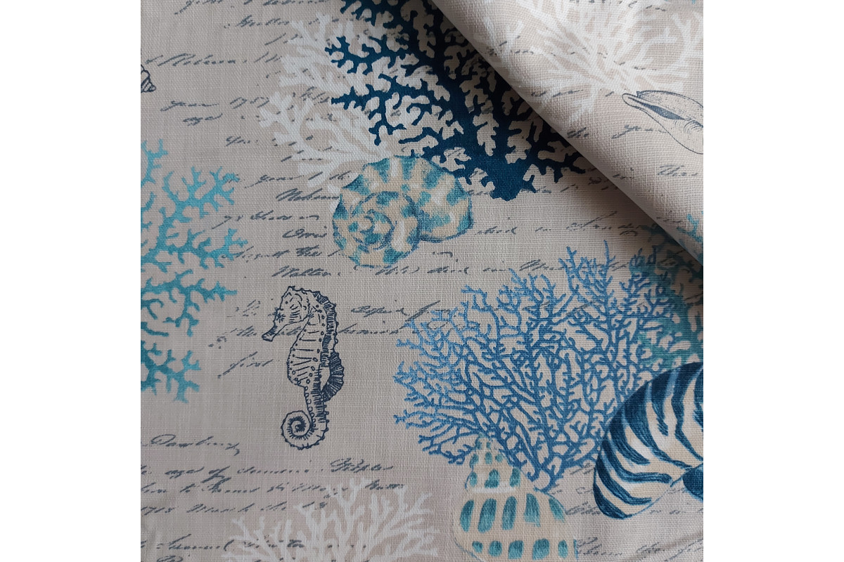 Panama Fabric Coral and Shells - Width 160 cm