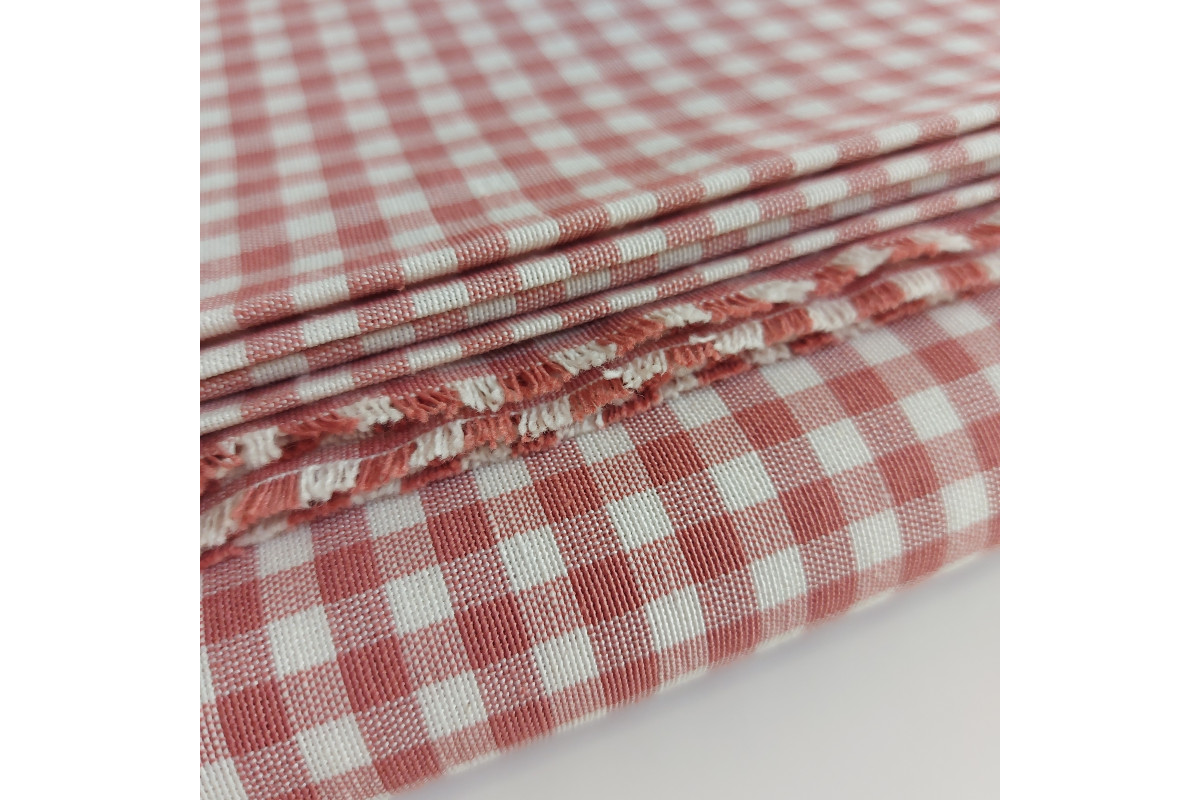 Zephir Cotton Fabric Gingham Square Color Old Pink