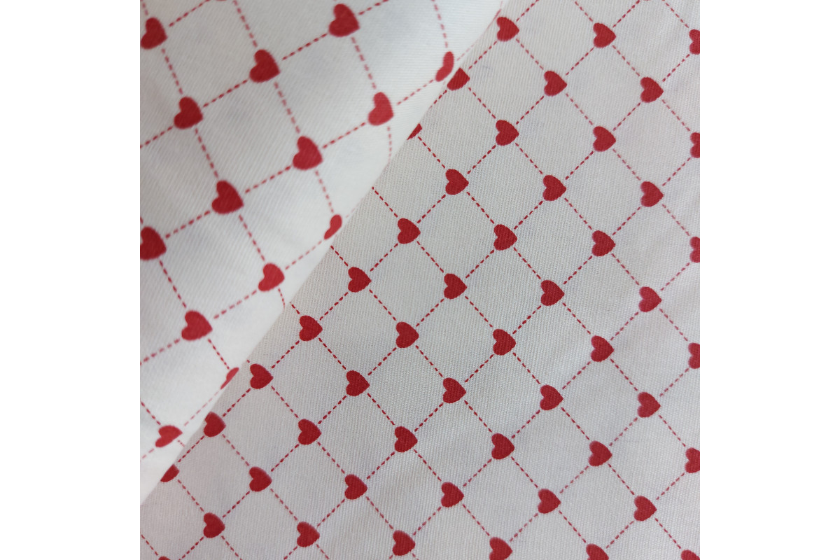 Cotton Fabric  Cream with Red Hearts