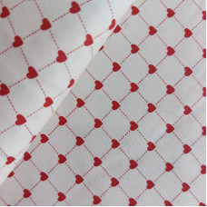 Cotton Fabric  Cream with Red Hearts
