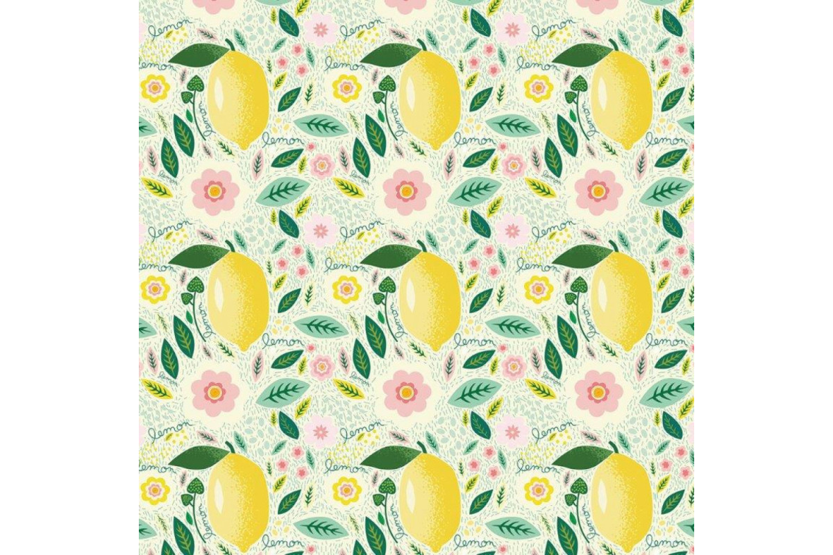Cotton Fabric - Lemons with Light Background Cotton Fabric - Lemons with Light Background