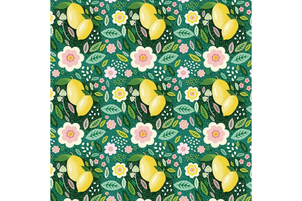 Cotton Fabric - Lemons with Dark Background Cotton Fabric - Lemons with Dark Background