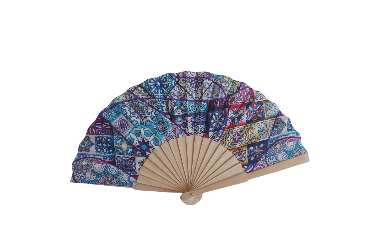 Folding Fan with Tile Pattern Fabric - Fancy 03
