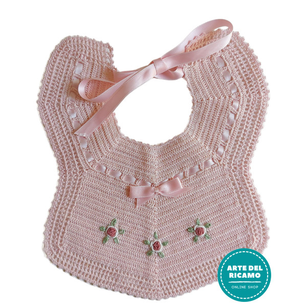 Pink Crochet Baby Bib - Romantic Roses