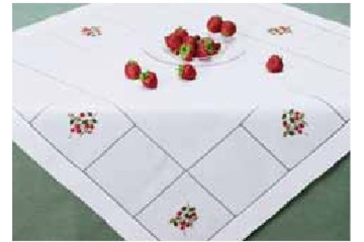 Tablecloth with Embroidered Strawberries